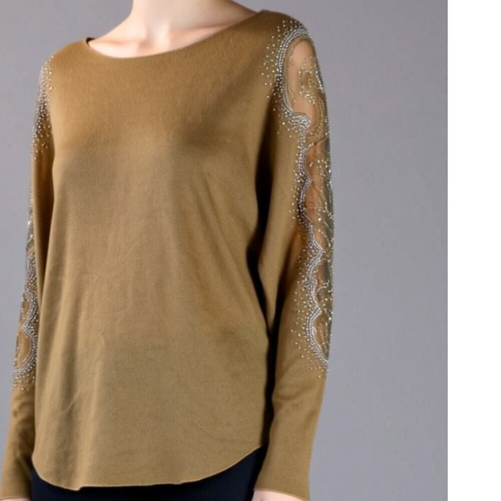 LIV Milano Gold Size XL Embellished Knit Top (L5)